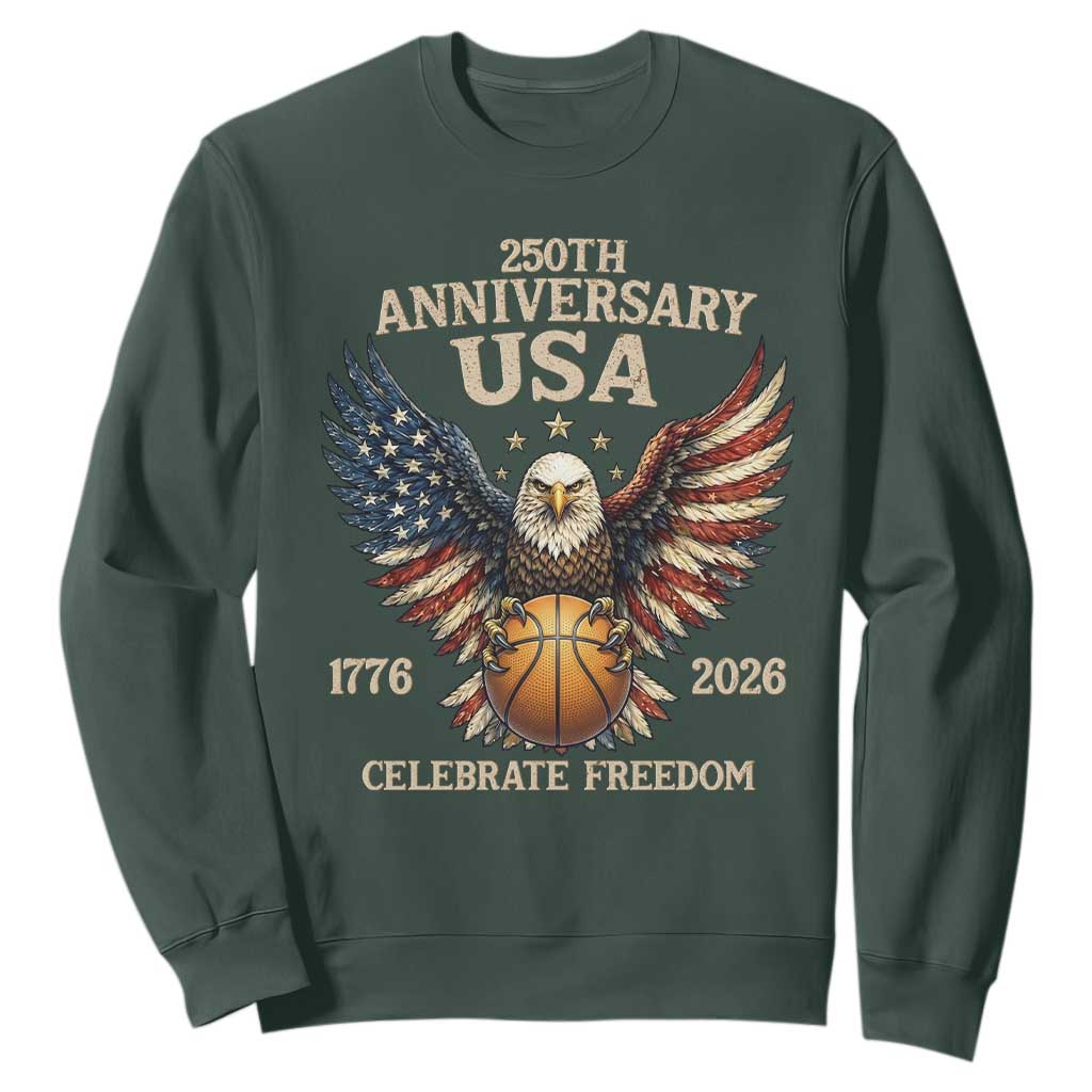 250 Years Of Freedom Basketball Sweatshirt Patriotic Athlete Gift TS12 Dark Forest Green Print Your Wear