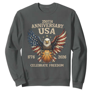 250 Years Of Freedom Basketball Sweatshirt Patriotic Athlete Gift TS12 Dark Heather Print Your Wear