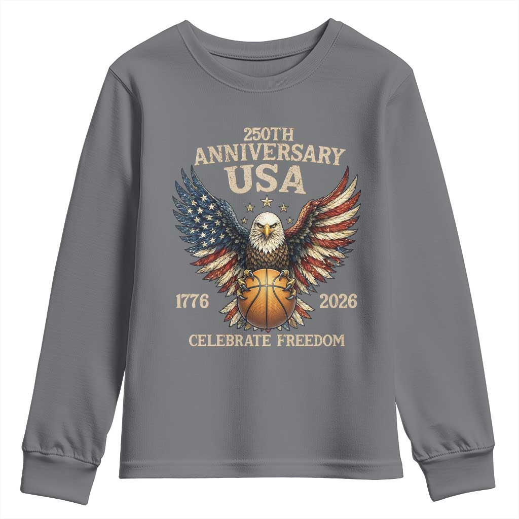 250 Years Of Freedom Basketball Youth Sweatshirt Patriotic Athlete Gift TS12 Charcoal Print Your Wear