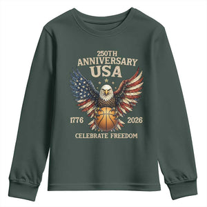 250 Years Of Freedom Basketball Youth Sweatshirt Patriotic Athlete Gift TS12 Dark Forest Green Print Your Wear