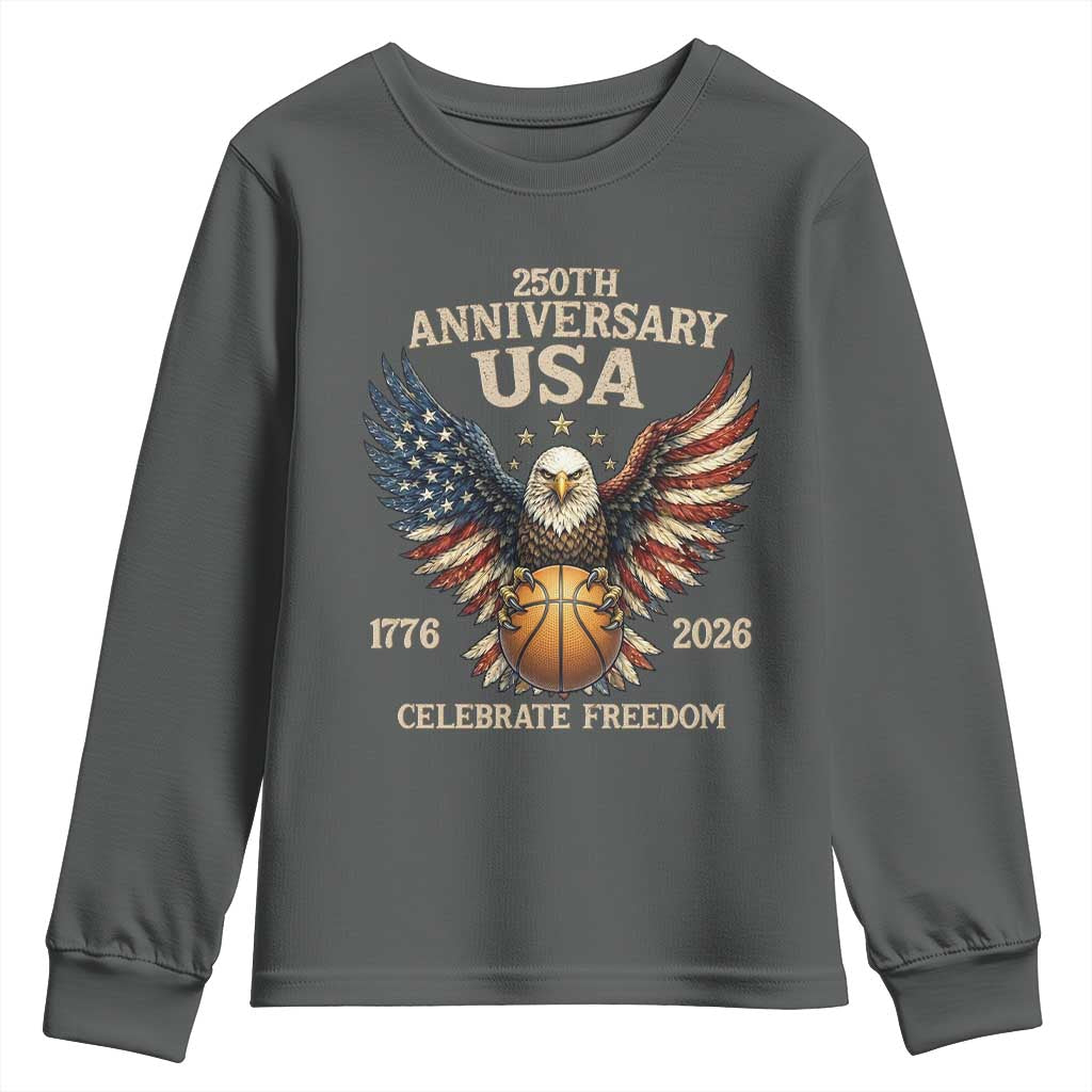 250 Years Of Freedom Basketball Youth Sweatshirt Patriotic Athlete Gift TS12 Dark Heather Print Your Wear