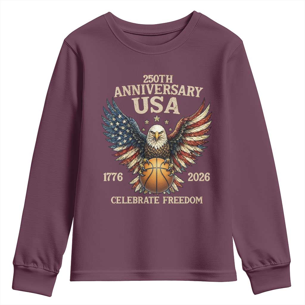 250 Years Of Freedom Basketball Youth Sweatshirt Patriotic Athlete Gift TS12 Maroon Print Your Wear