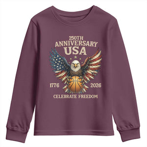 250 Years Of Freedom Basketball Youth Sweatshirt Patriotic Athlete Gift TS12 Maroon Print Your Wear
