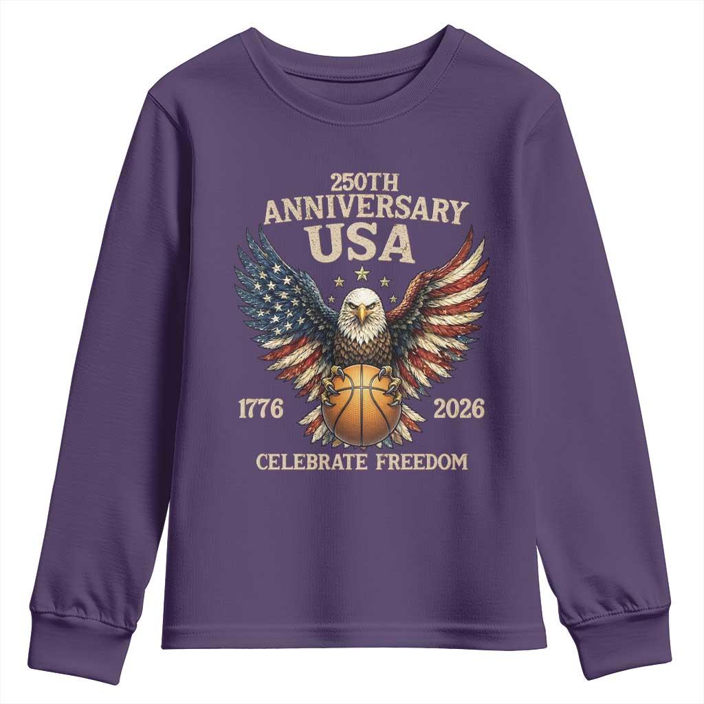 250 Years Of Freedom Basketball Youth Sweatshirt Patriotic Athlete Gift TS12 Purple Print Your Wear