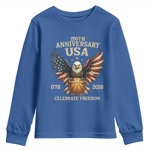 250 Years Of Freedom Basketball Youth Sweatshirt Patriotic Athlete Gift TS12 Royal Blue Print Your Wear