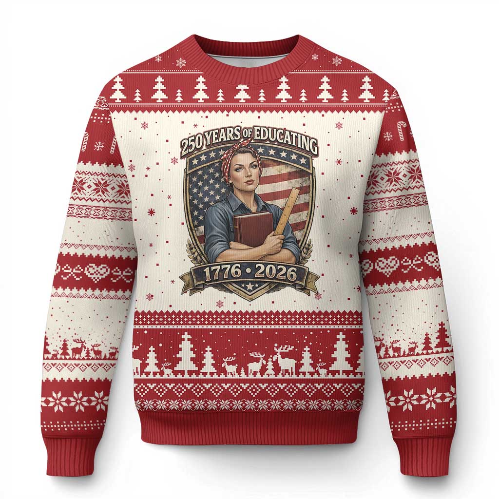 250 Years Of Educating America Ugly Christmas Sweater Proud Teacher Patriotic Gift TS12 Beige Red Print Your Wear