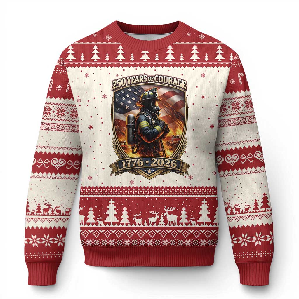 Firefighter USA 250th Anniversary Gift Ugly Christmas Sweater 250 Years Of Courage TS12 Beige Red Print Your Wear