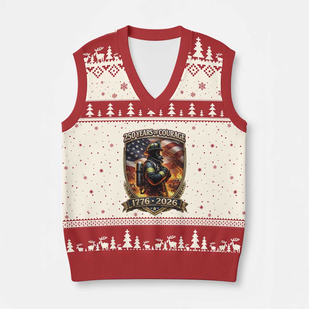 Firefighter USA 250th Anniversary Gift V-Neck Knit Sweater Vest 250 Years Of Courage TS12 Beige Red Print Your Wear
