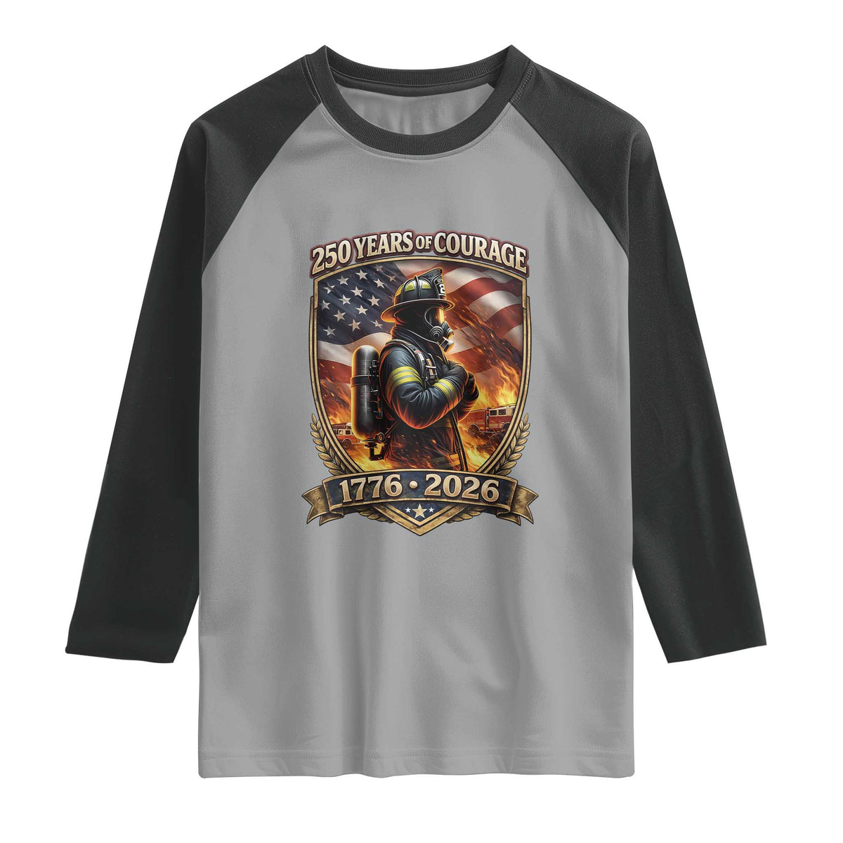 Firefighter USA 250th Anniversary Gift Raglan Shirt 250 Years Of Courage TS12 Sport Gray Black Print Your Wear