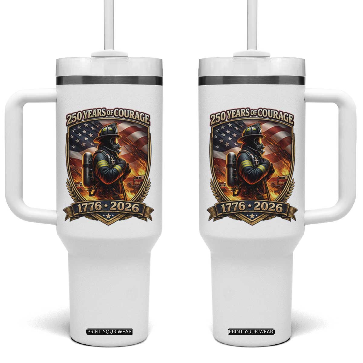 Firefighter USA 250th Anniversary Gift Tumbler With Handle 250 Years Of Courage TS12 One Size: 40 oz White Print Your Wear