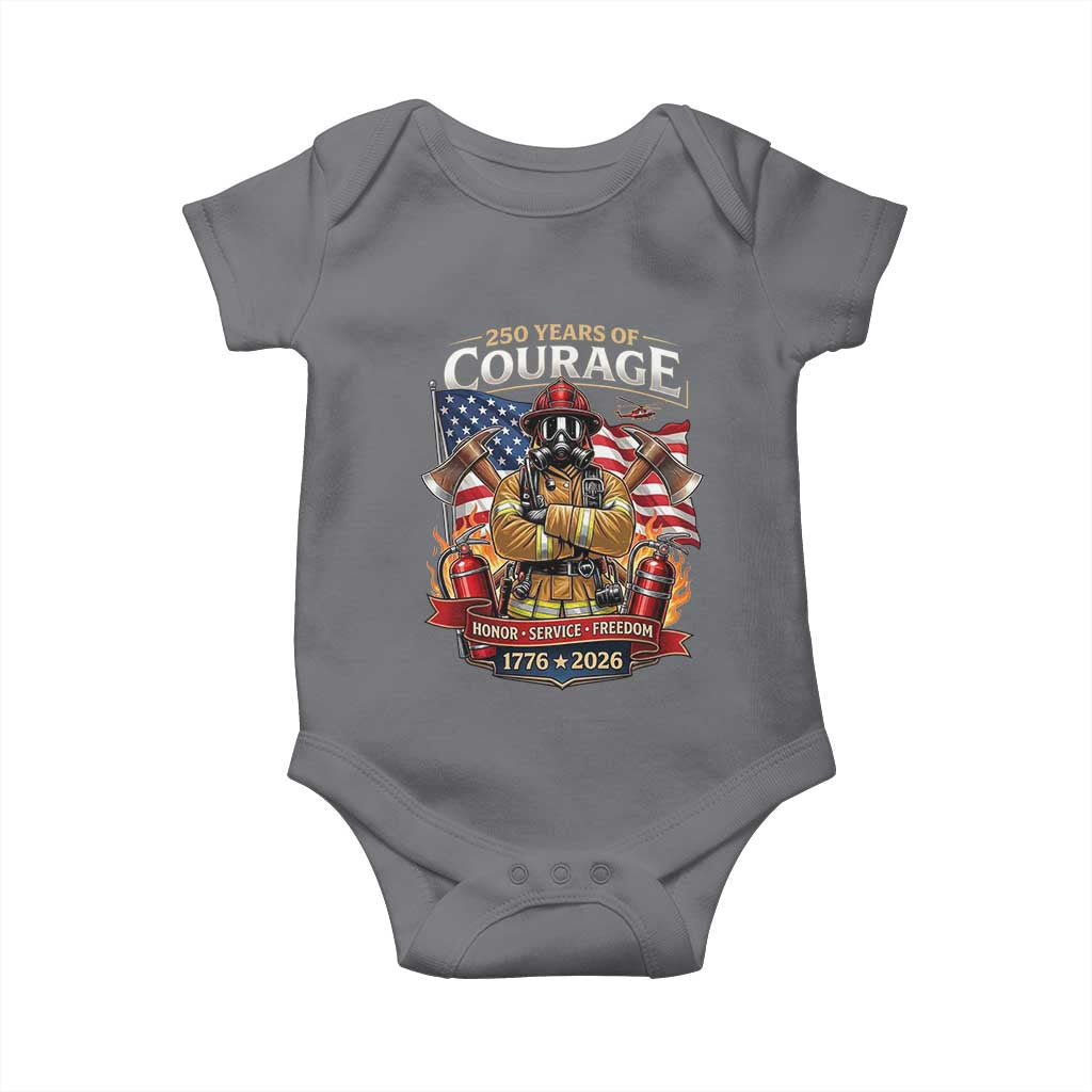 Patriotic Firefighter 250 Years Of Courage USA Anniversary Gift Baby Onesie TS12 Charcoal Print Your Wear