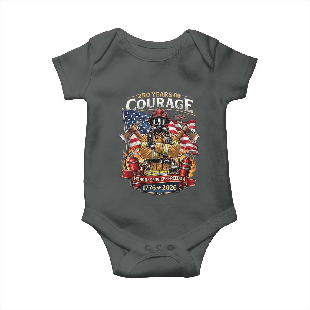 Patriotic Firefighter 250 Years Of Courage USA Anniversary Gift Baby Onesie TS12 Dark Heather Print Your Wear