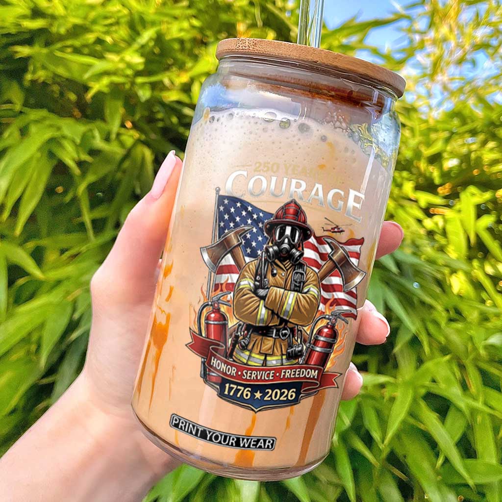 Patriotic Firefighter 250 Years Of Courage USA Anniversary Gift Glass Can TS12 Black Print Your Wear