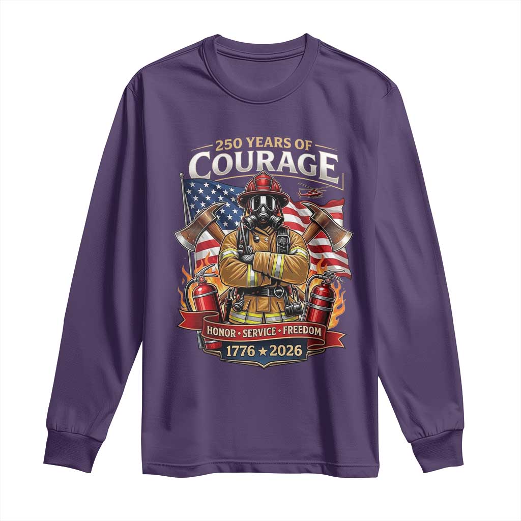 Patriotic Firefighter 250 Years Of Courage USA Anniversary Gift Long Sleeve Shirt TS12 Purple Print Your Wear