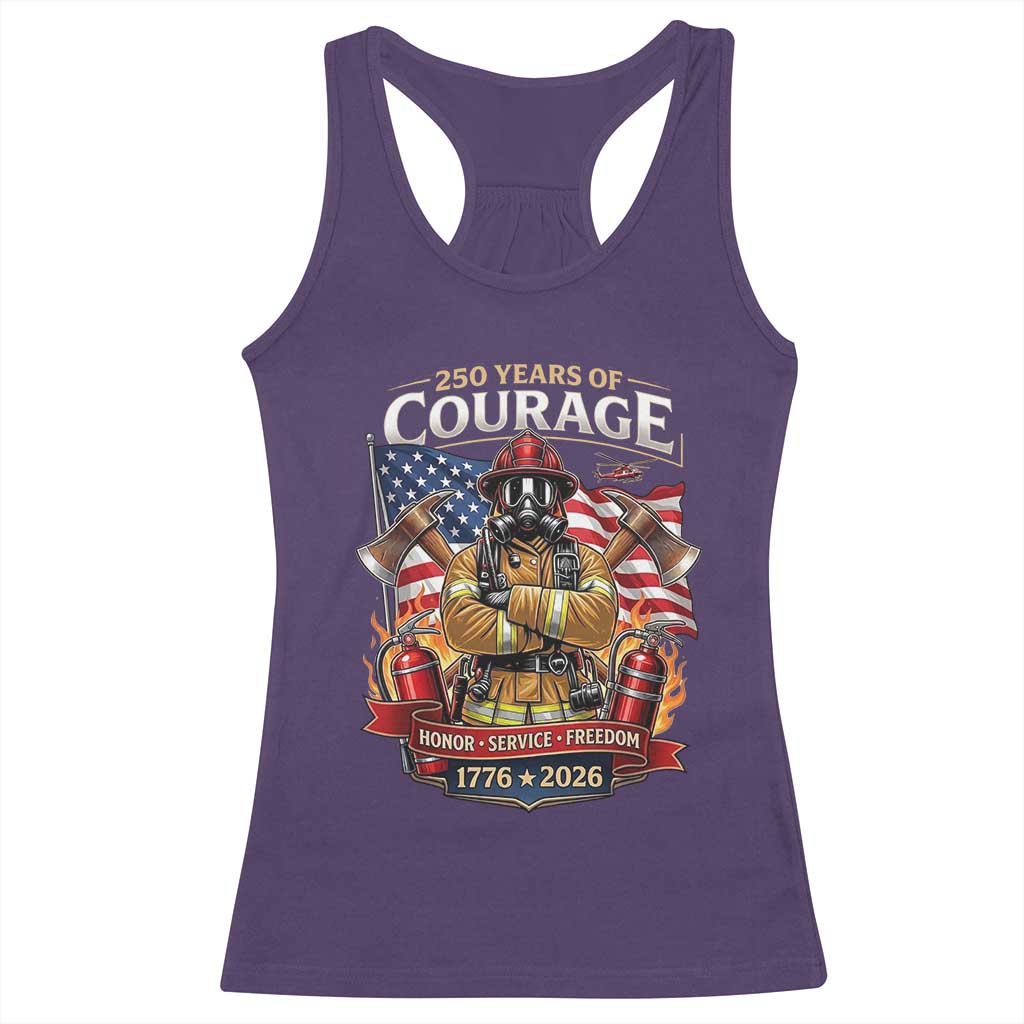 Patriotic Firefighter 250 Years Of Courage USA Anniversary Gift Racerback Tank Top TS12 Purple Print Your Wear