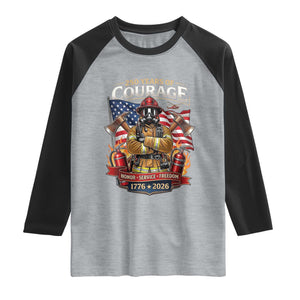 Patriotic Firefighter 250 Years Of Courage USA Anniversary Gift Raglan Shirt TS12 Heather Gray Black Print Your Wear