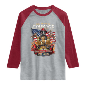 Patriotic Firefighter 250 Years Of Courage USA Anniversary Gift Raglan Shirt TS12 Heather Gray Heather Red Print Your Wear