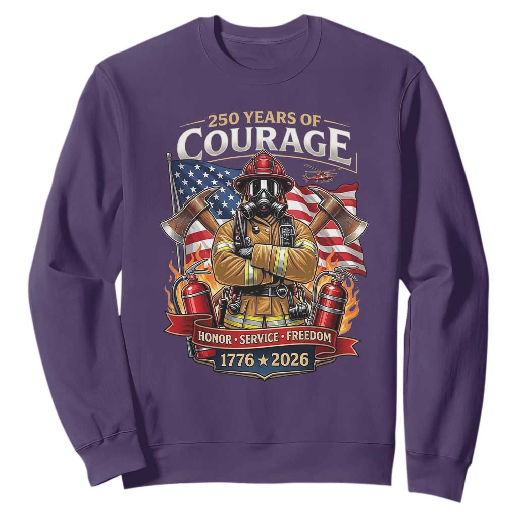 Patriotic Firefighter 250 Years Of Courage USA Anniversary Gift Sweatshirt TS12 Purple Print Your Wear