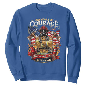 Patriotic Firefighter 250 Years Of Courage USA Anniversary Gift Sweatshirt TS12 Royal Blue Print Your Wear
