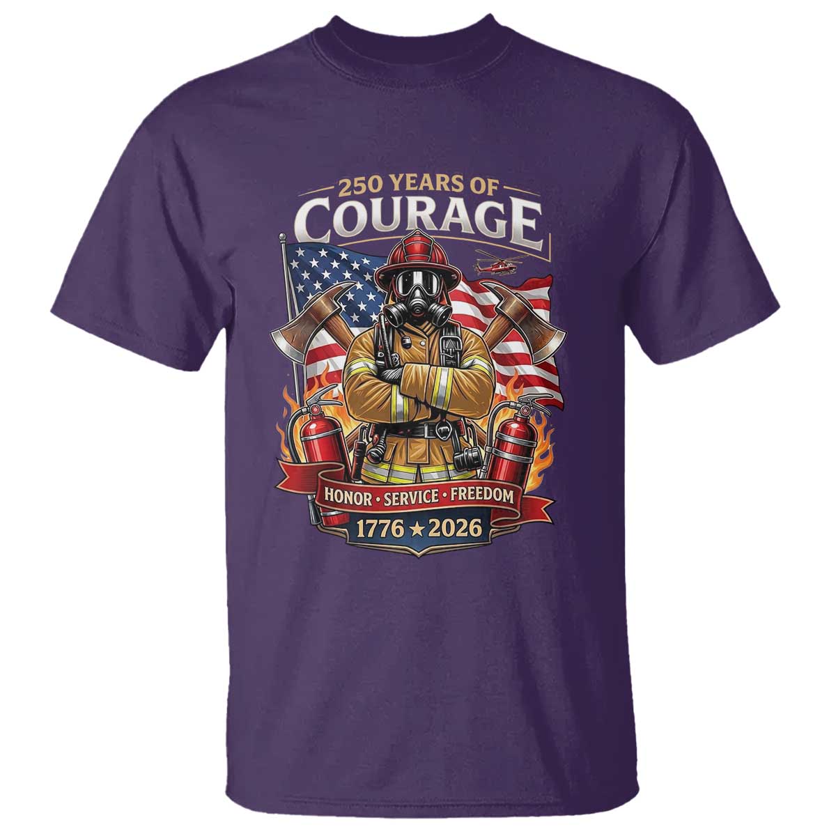 Patriotic Firefighter 250 Years Of Courage USA Anniversary Gift T Shirt TS12 Purple Print Your Wear