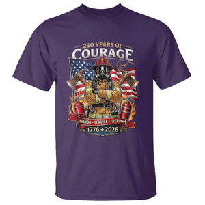 Patriotic Firefighter 250 Years Of Courage USA Anniversary Gift T Shirt TS12 Purple Print Your Wear