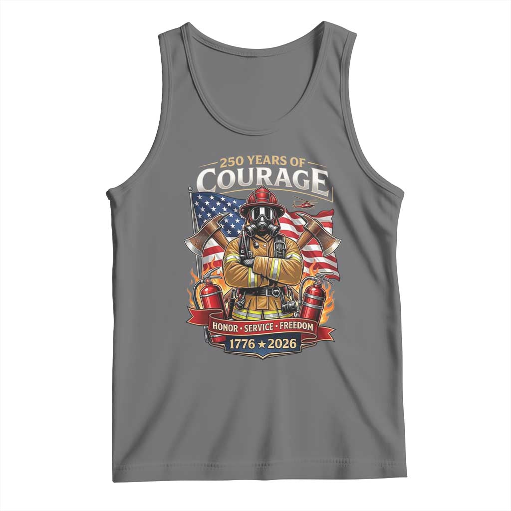 Patriotic Firefighter 250 Years Of Courage USA Anniversary Gift Tank Top TS12 Black Heather Print Your Wear