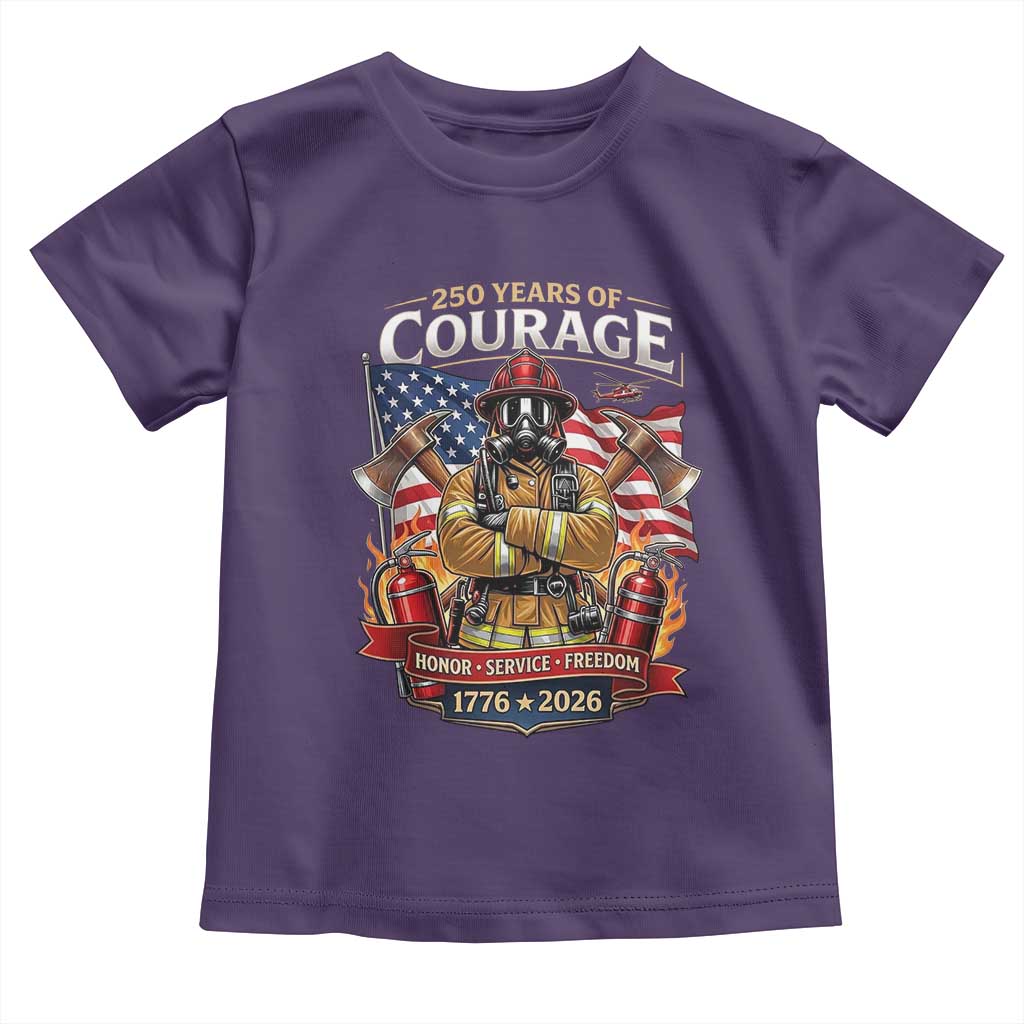 Patriotic Firefighter 250 Years Of Courage USA Anniversary Gift Toddler T Shirt TS12 Purple Print Your Wear