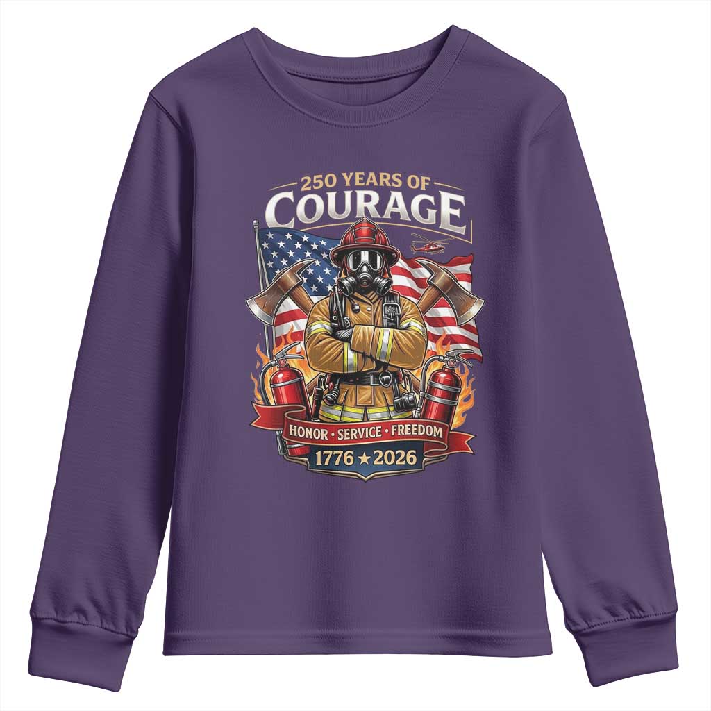 Patriotic Firefighter 250 Years Of Courage USA Anniversary Gift Youth Sweatshirt TS12 Purple Print Your Wear