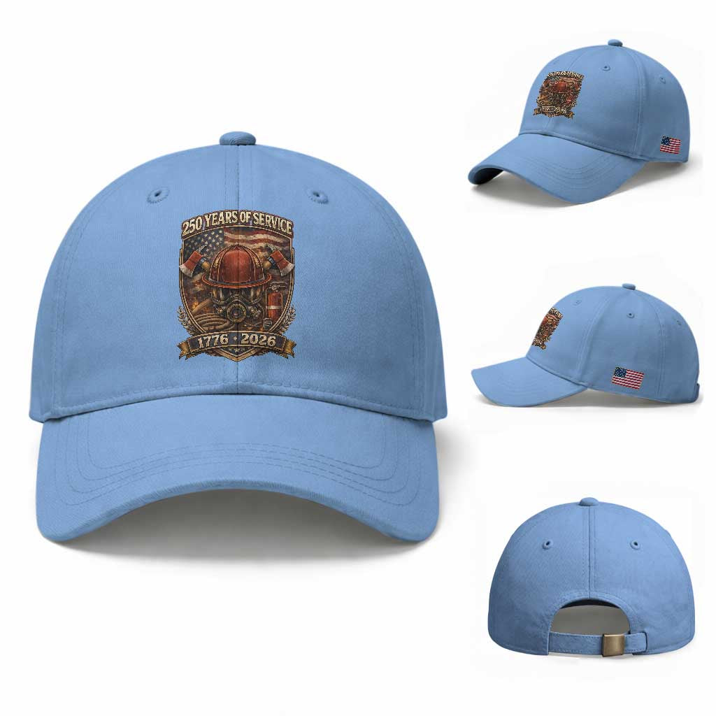 Patriotic Firefighter 250 Years Of Service USA Anniversary Gift Baseball Cap TS12 Baseball Cap Universal Fit Light Blue Print Your Wear