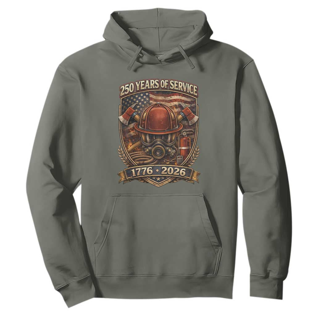 Patriotic Firefighter 250 Years Of Service USA Anniversary Gift Hoodie TS12 Military Green Print Your Wear