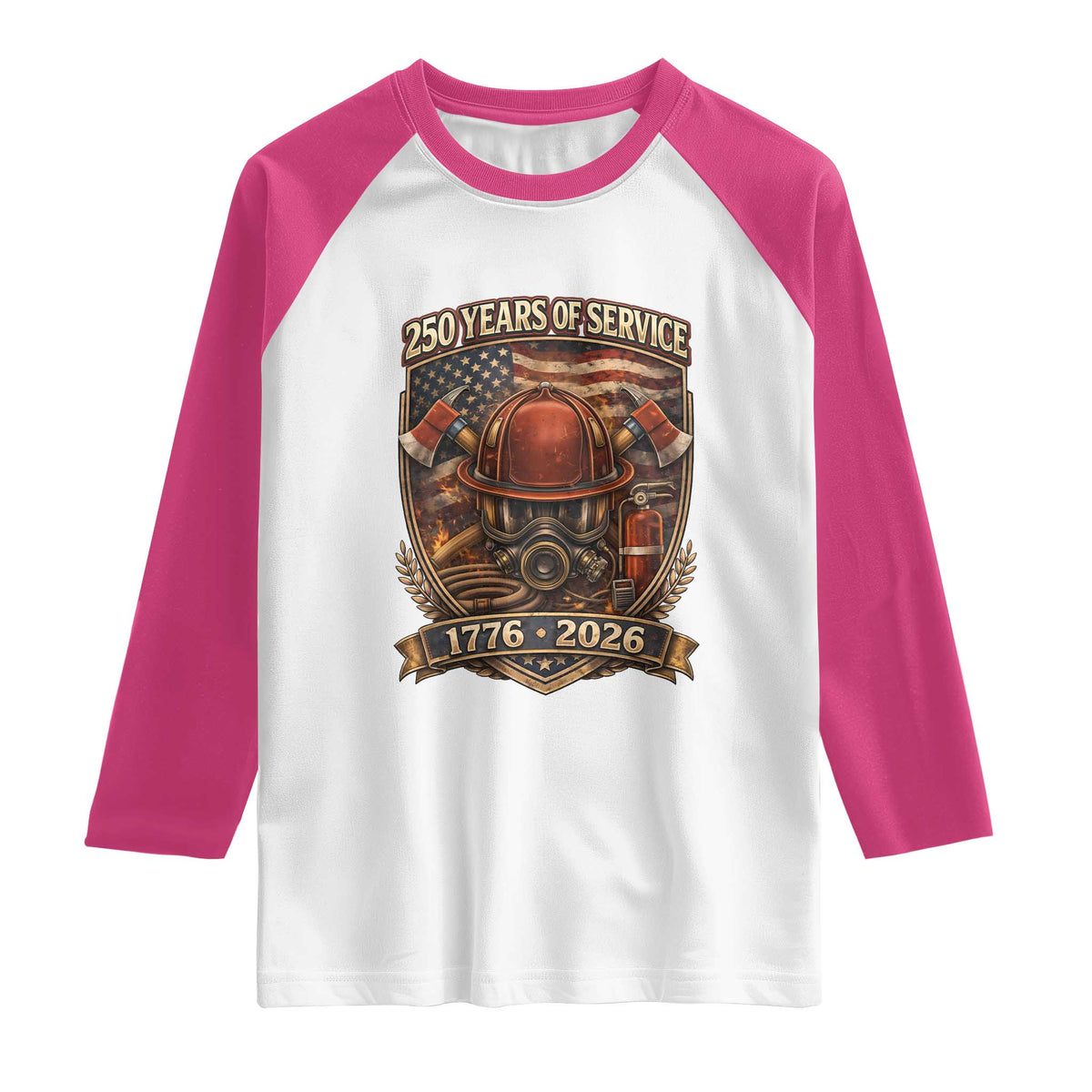 Patriotic Firefighter 250 Years Of Service USA Anniversary Gift Raglan Shirt TS12 White Heliconia Print Your Wear