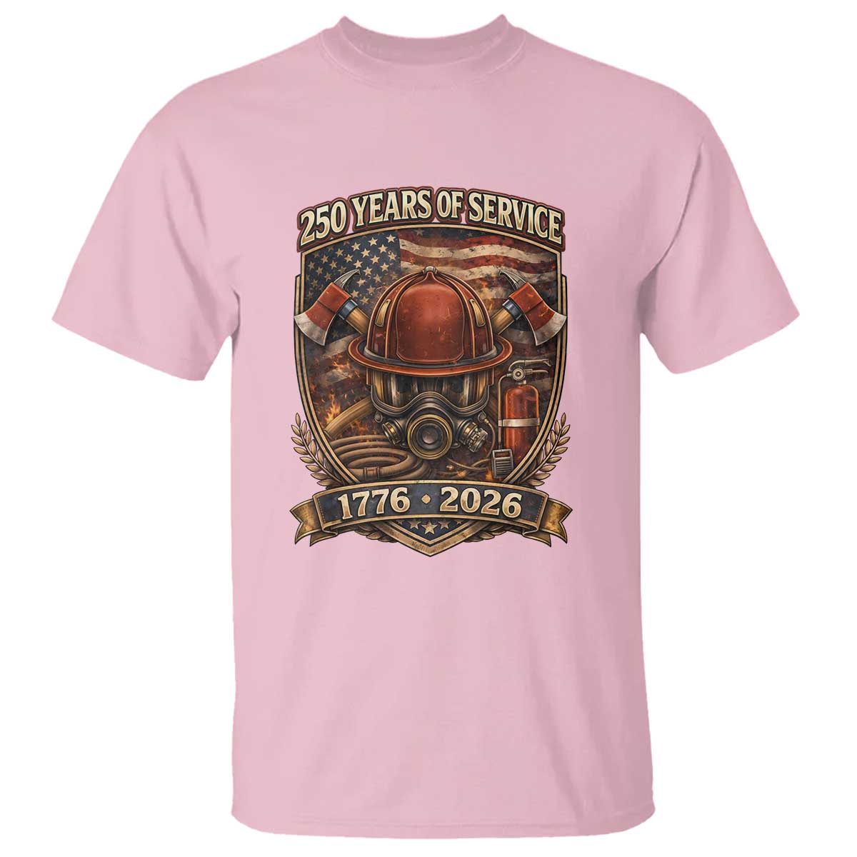 Patriotic Firefighter 250 Years Of Service USA Anniversary Gift T Shirt TS12 Light Pink Print Your Wear