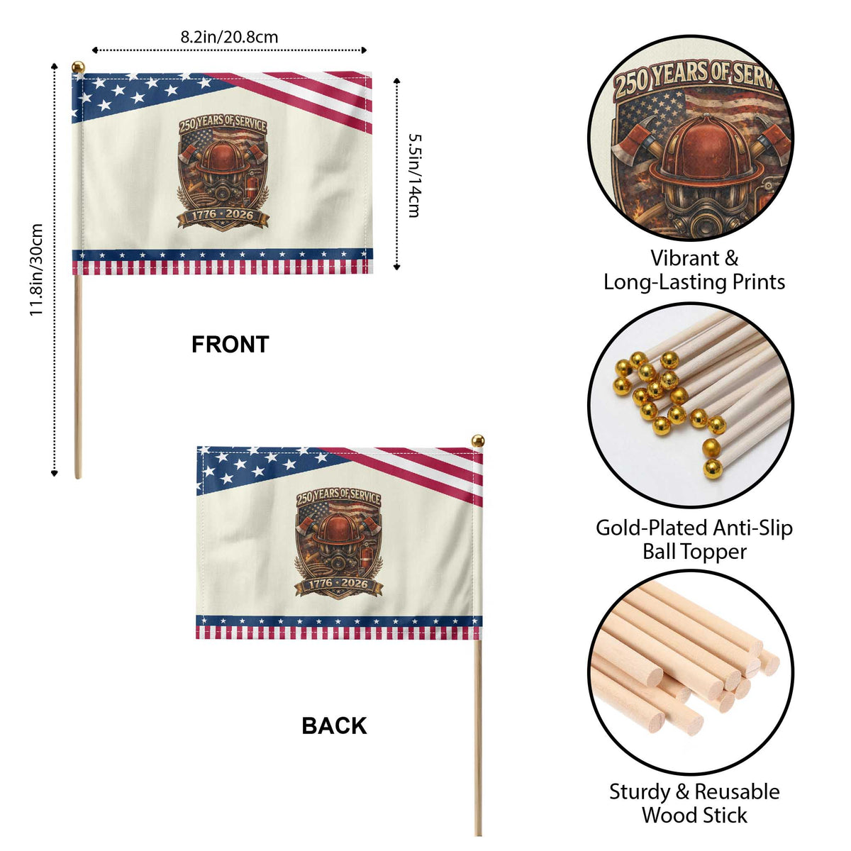 Firefighter 250 Years Of Service USA Anniversary Gift Patriotic Handheld Flag TS12 Print Your Wear