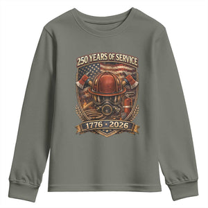 Patriotic Firefighter 250 Years Of Service USA Anniversary Gift Youth Sweatshirt TS12 Military Green Print Your Wear