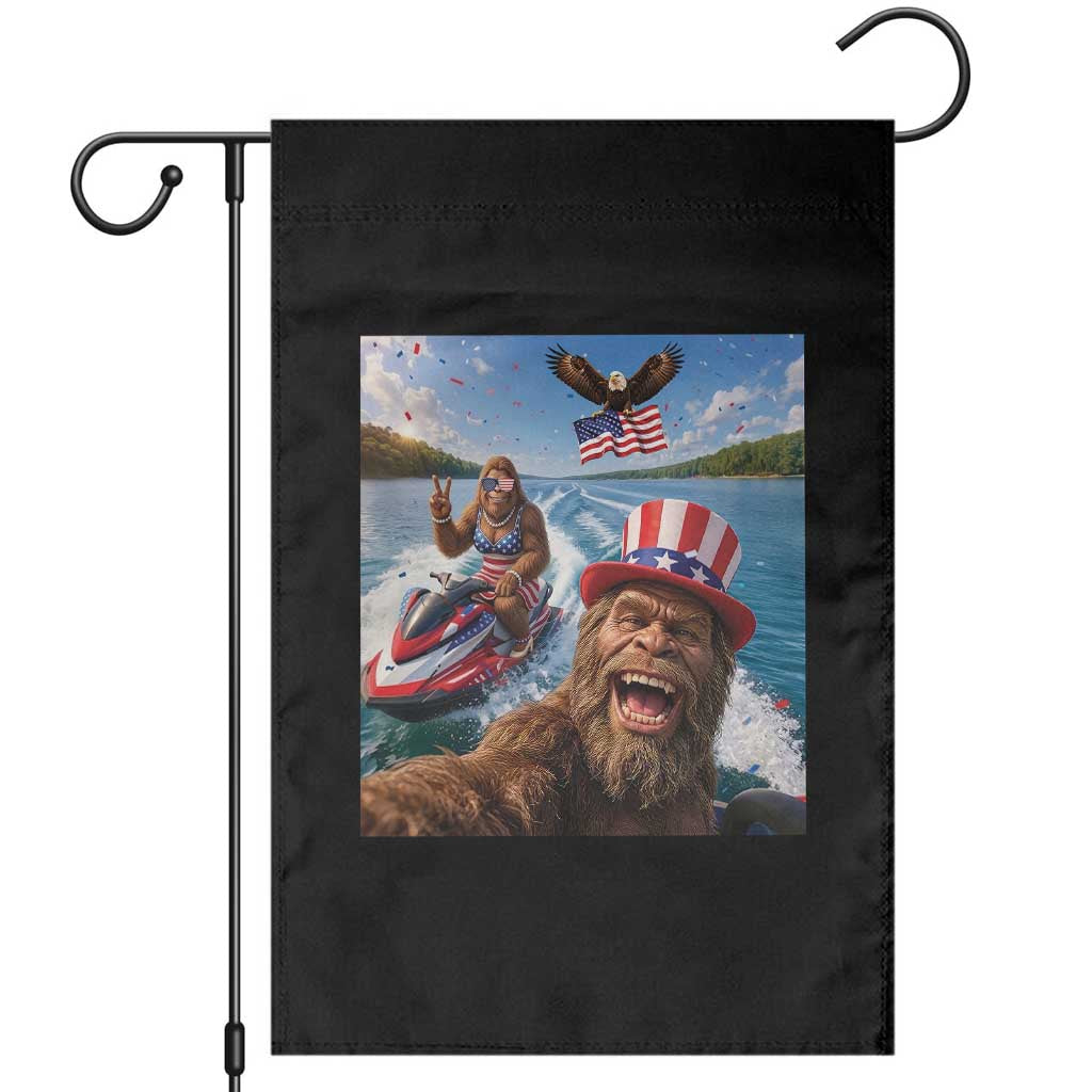 Patriotic Bigfoot Squad Chill Summer Vacation Graphic Garden Flag