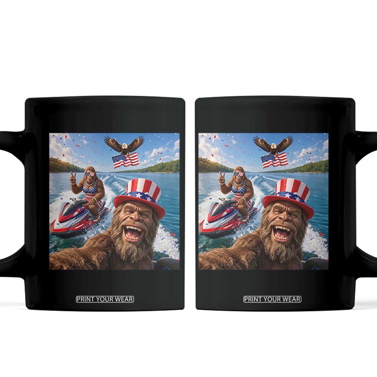 Patriotic Bigfoot Squad Chill Summer Vacation Graphic Coffee Mug