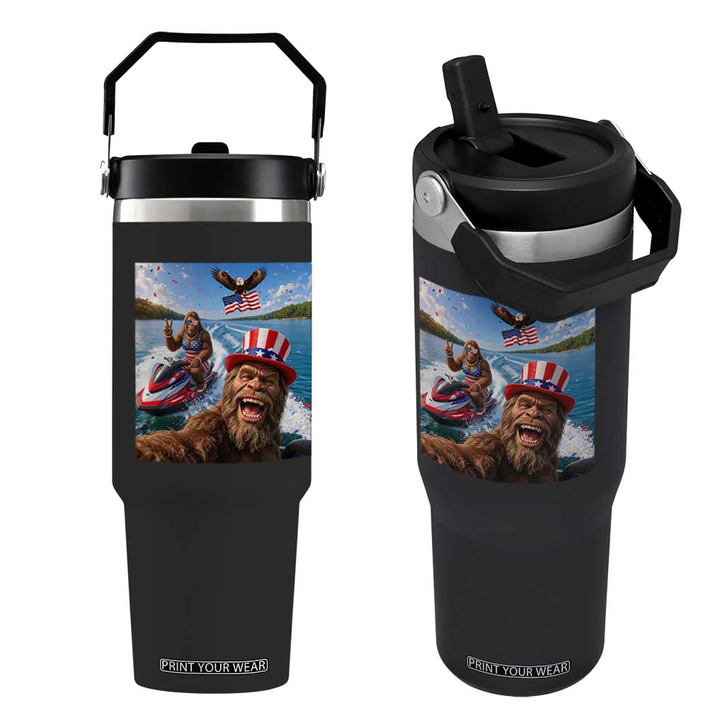 Patriotic Bigfoot Squad Chill Summer Vacation Graphic Flip Straw Tumbler TS12 One Size: 30 oz Black Print Your Wear
