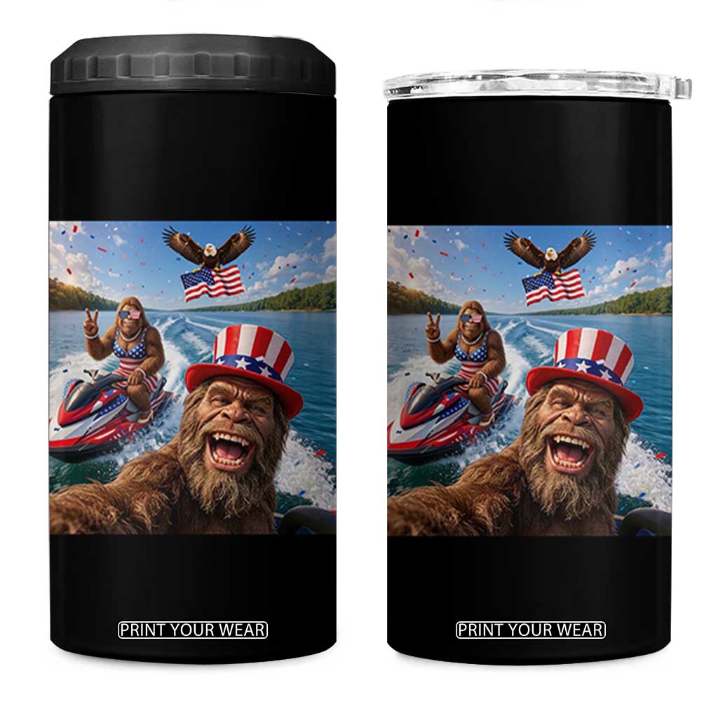 Patriotic Bigfoot Squad Chill Summer Vacation Graphic 4 in 1 Can Cooler Tumbler TS12 One Size: 16 oz Black Print Your Wear