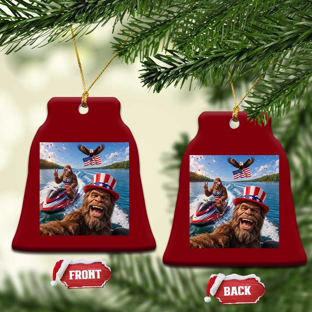 Patriotic Bigfoot Squad Chill Summer Vacation Graphic Ceramic Ornament