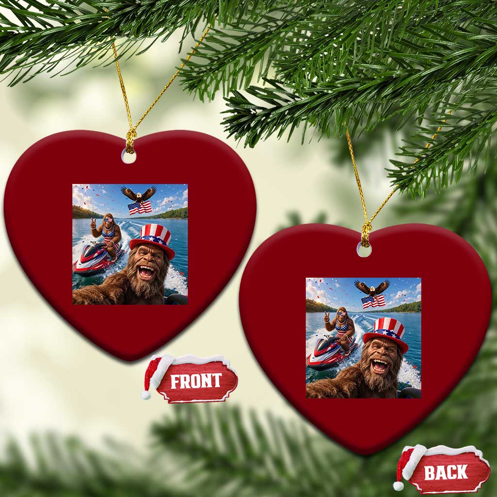 Patriotic Bigfoot Squad Chill Summer Vacation Graphic Ceramic Ornament