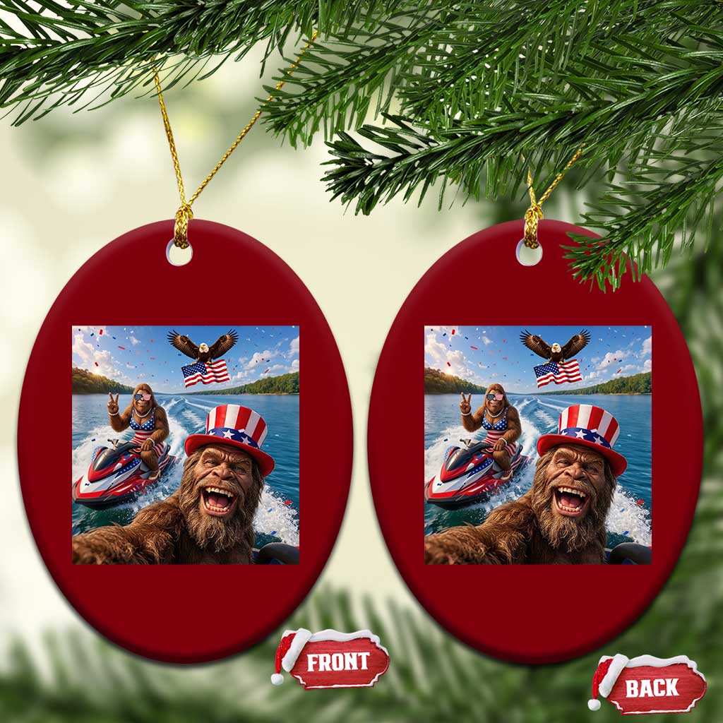 Patriotic Bigfoot Squad Chill Summer Vacation Graphic Ceramic Ornament