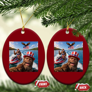 Patriotic Bigfoot Squad Chill Summer Vacation Graphic Ceramic Ornament