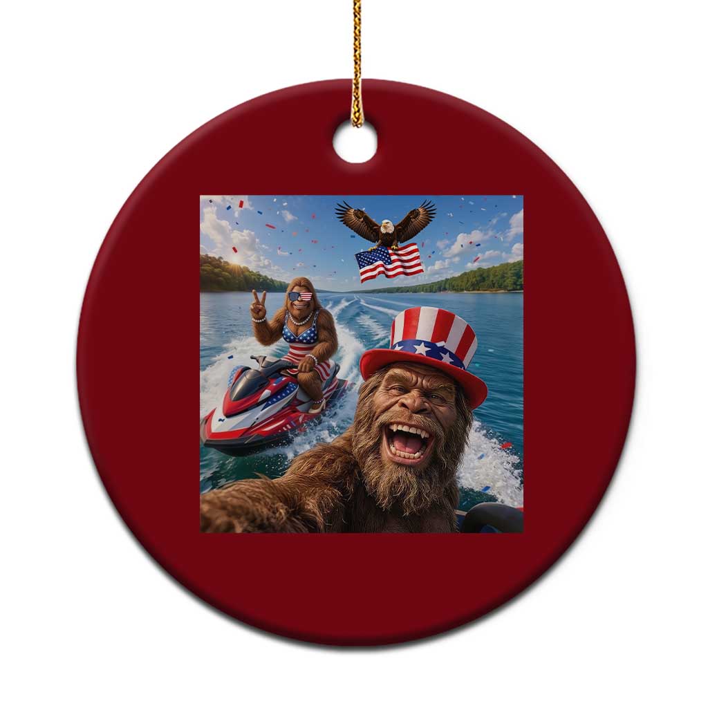 Patriotic Bigfoot Squad Chill Summer Vacation Graphic Ceramic Ornament