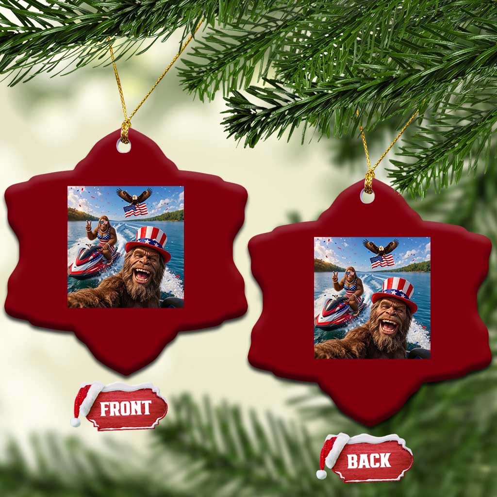 Patriotic Bigfoot Squad Chill Summer Vacation Graphic Ceramic Ornament