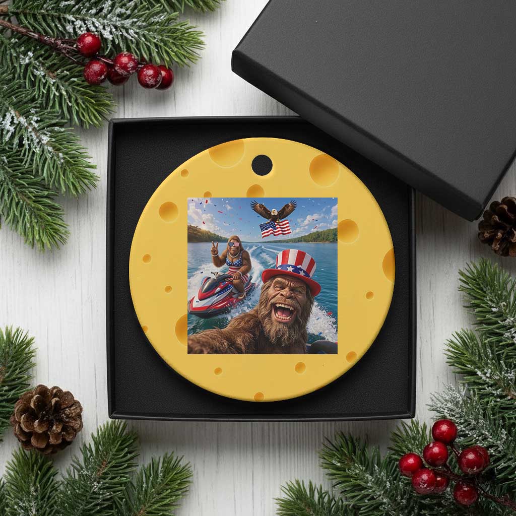 Patriotic Bigfoot Squad Chill Summer Vacation Graphic Ceramic Ornament