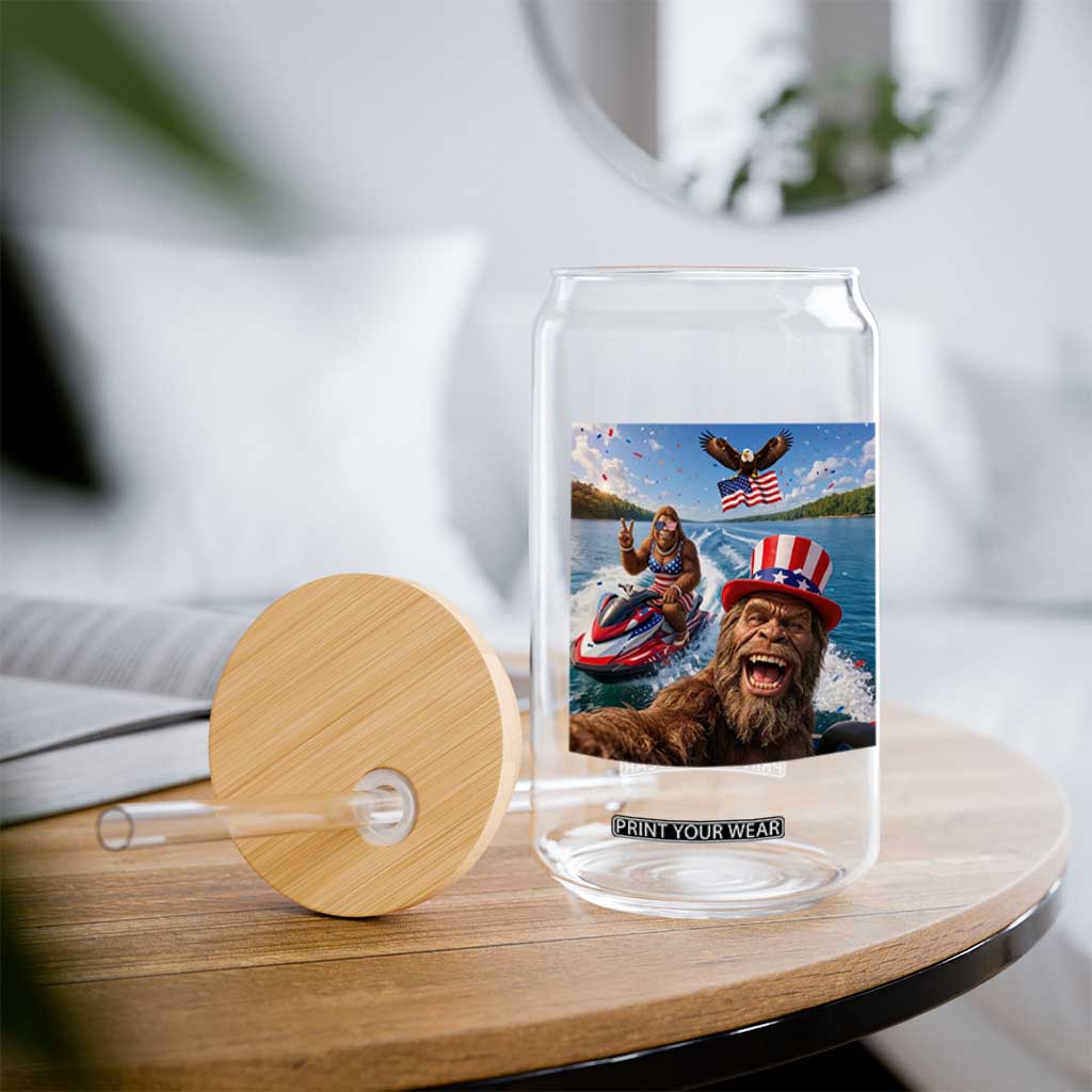 Patriotic Bigfoot Squad Chill Summer Vacation Graphic Glass Can TS12 Print Your Wear