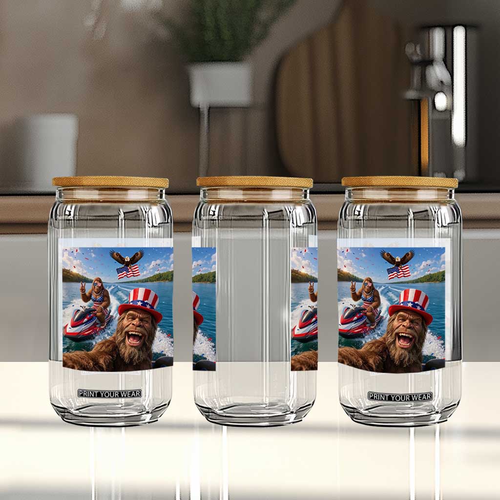 Patriotic Bigfoot Squad Chill Summer Vacation Graphic Glass Can TS12 Print Your Wear