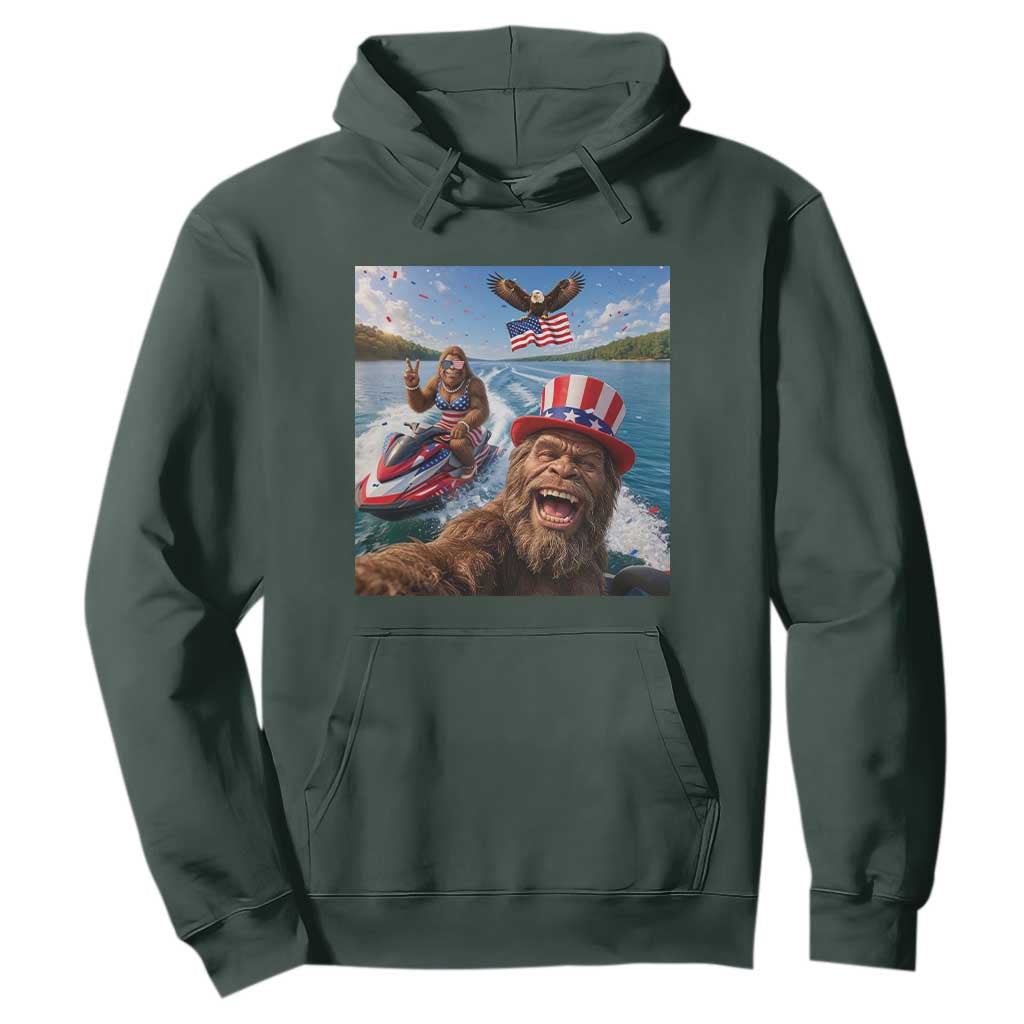 Patriotic Bigfoot Squad Chill Summer Vacation Graphic Hoodie TS12 Dark Forest Green Print Your Wear