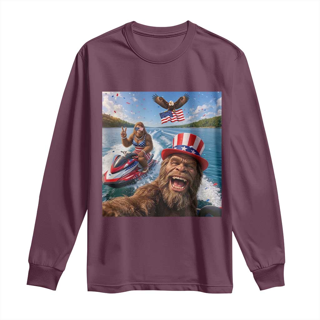 Patriotic Bigfoot Squad Chill Summer Vacation Graphic Long Sleeve Shirt