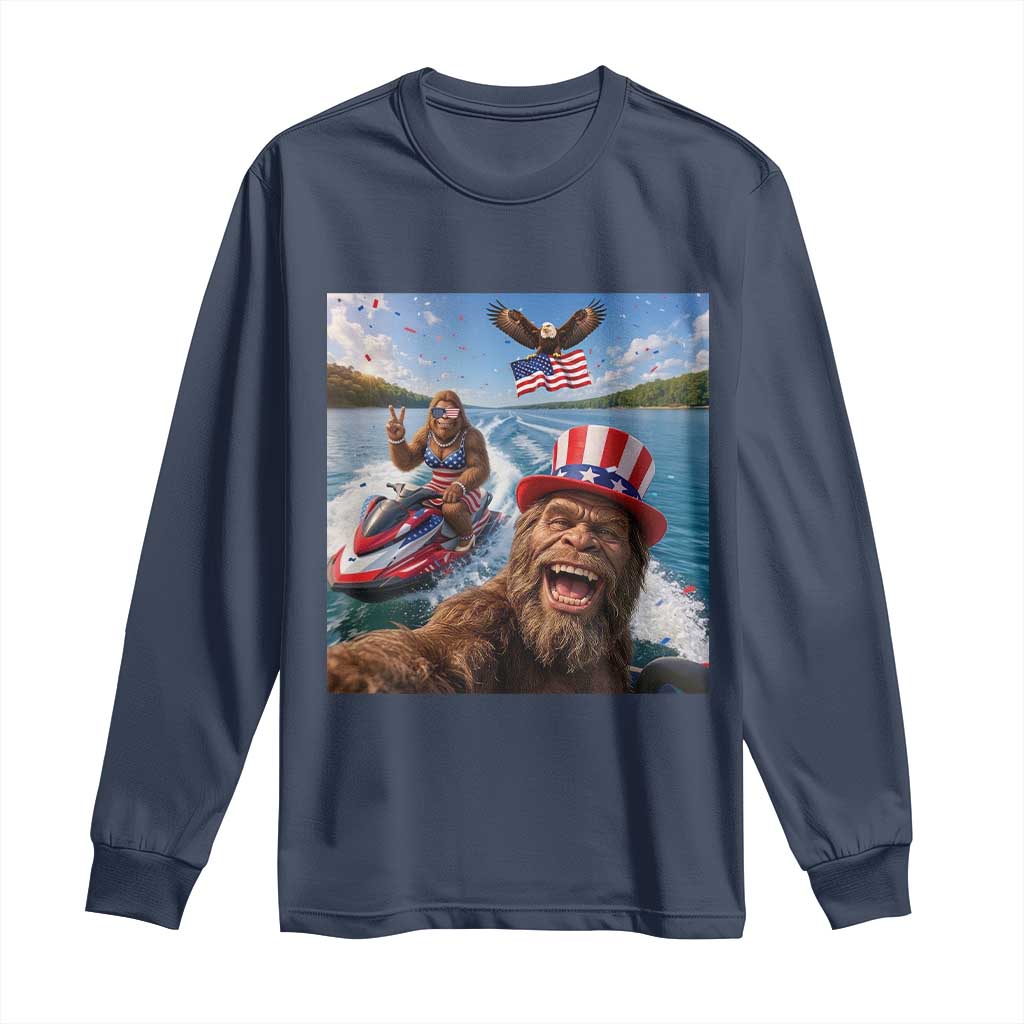 Patriotic Bigfoot Squad Chill Summer Vacation Graphic Long Sleeve Shirt